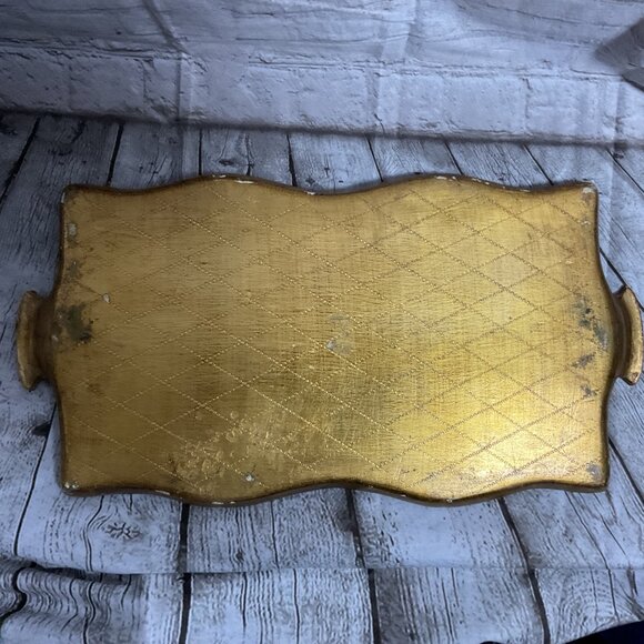 Vintage Italian Gold & Cream Decorative Wooden Trays Set Of 2 Shabby Decor - Picture 3 of 5